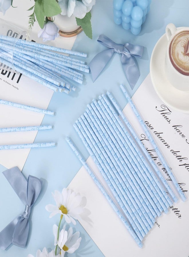 JarThenaAMCS جارثينا إيه إم سي إس، 200 قطعة من قشات الشرب الورقية الزرقاء المزينة بفيونكة، قشات لطيفة للاستخدام مرة واحدة، مثالية لحفلات أعياد الميلاد وحفلات الزفاف. - Image 3